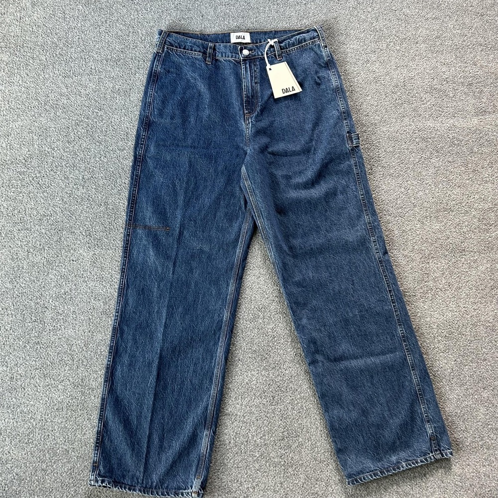 Dala Starch Jean Jeans Mens 33x31 Flat Blue Wide Leg‎ Relaxed Carpenter Denim